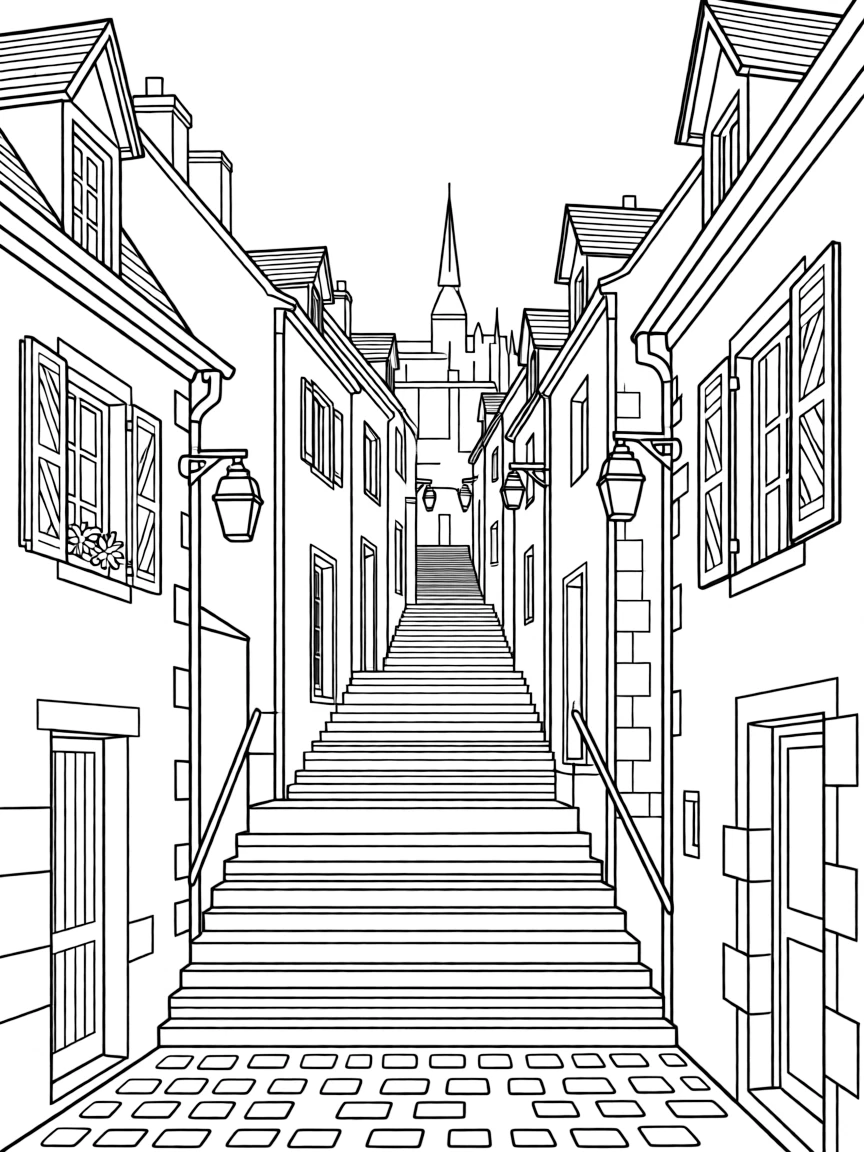 (France) Mont-Saint-Michel village streets and stairs