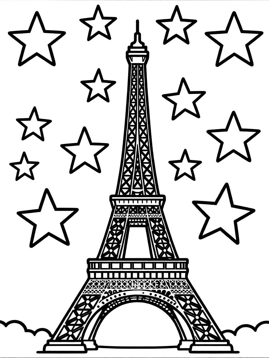 (France) Eiffel Tower lit up at night with stars
