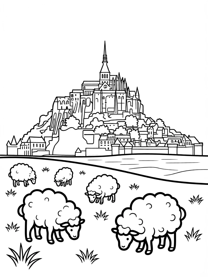 (France) Mont-Saint-Michel bay with sheep grazing