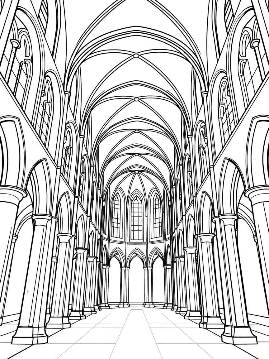 (France) Mont-Saint-Michel Gothic abbey church nave