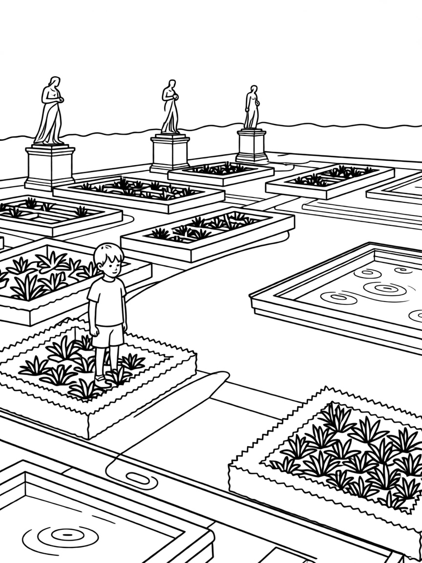 (France) Palais Royal gardens with geometric landscaping