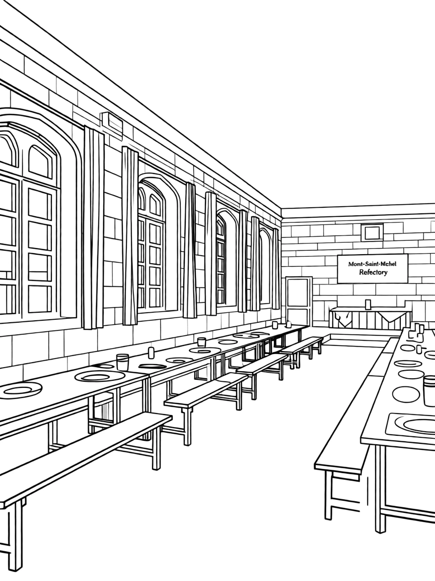 (France) Mont-Saint-Michel refectory dining hall