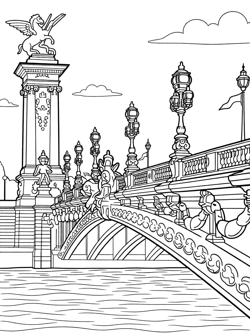 (France) Pont Alexandre III ornate bridge decorations