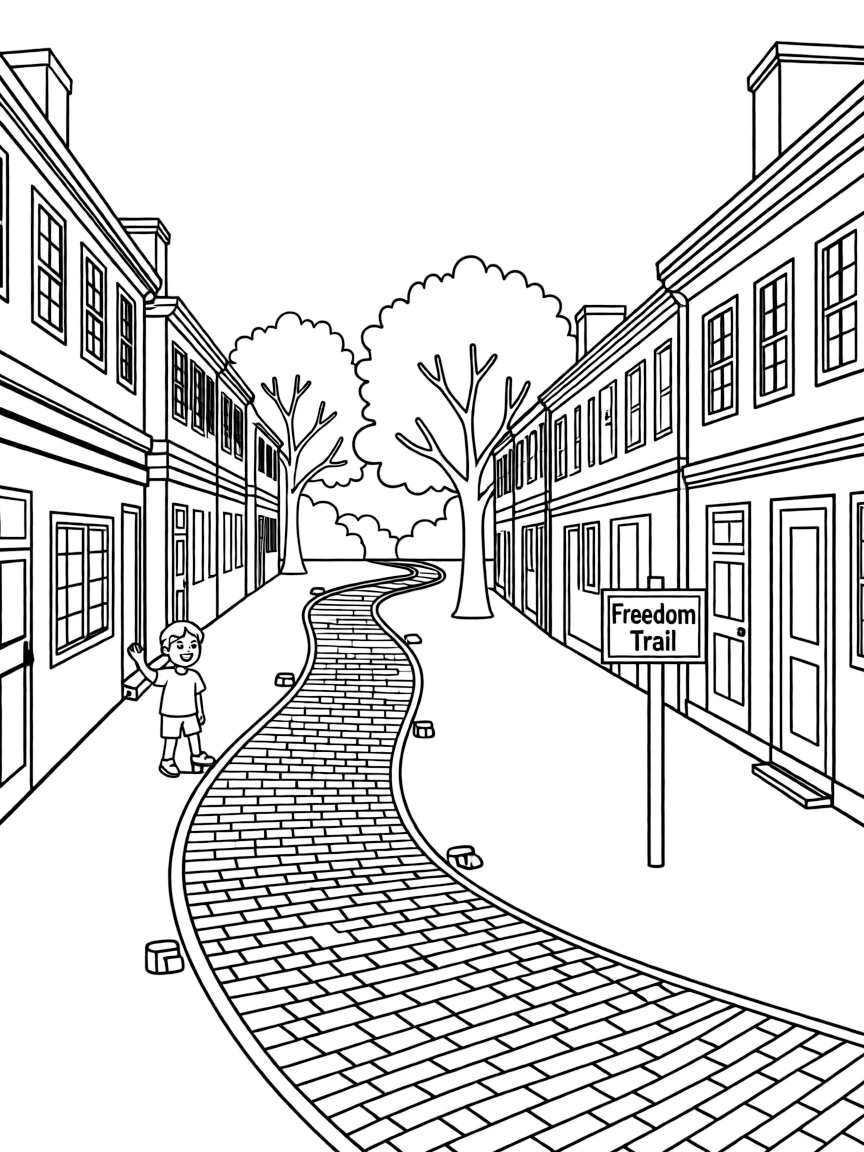 (Massachusetts) The Freedom Trail red brick path winding through Boston