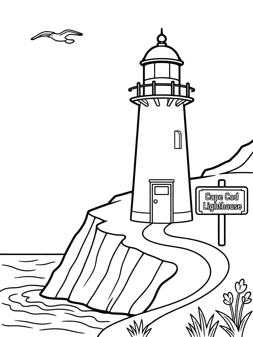 (Massachusetts) Cape Cod lighthouse standing tall on coastal cliffs
