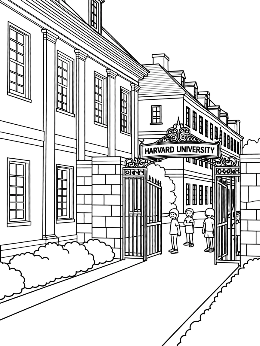 (Massachusetts) Harvard University's iconic brick buildings and gate