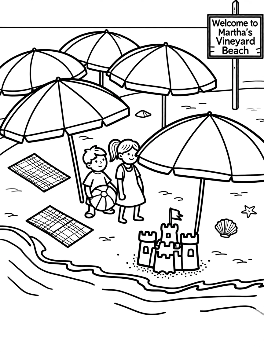 (Massachusetts) Martha's Vineyard beach scene with umbrellas