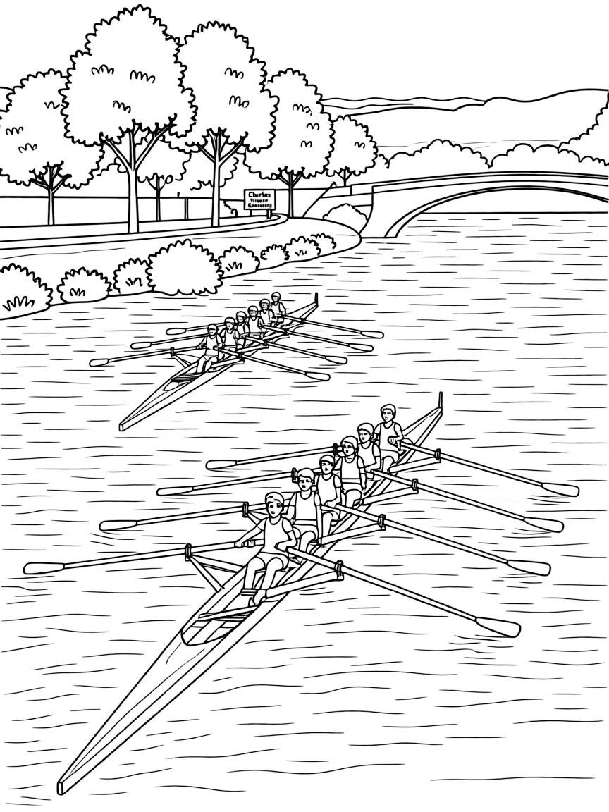(Massachusetts) Charles River with rowing crews