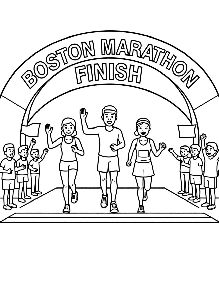 (Massachusetts) Boston Marathon runners crossing finish line