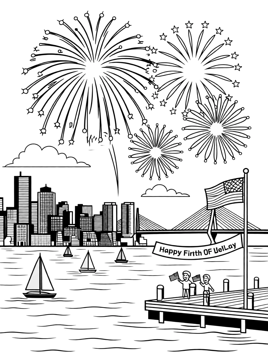(Massachusetts) Fourth of July fireworks over Boston Harbor