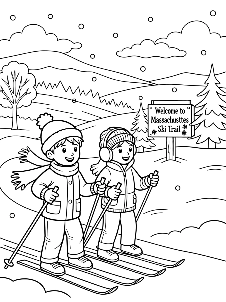 (Massachusetts) Snow scene with cross-country skiing