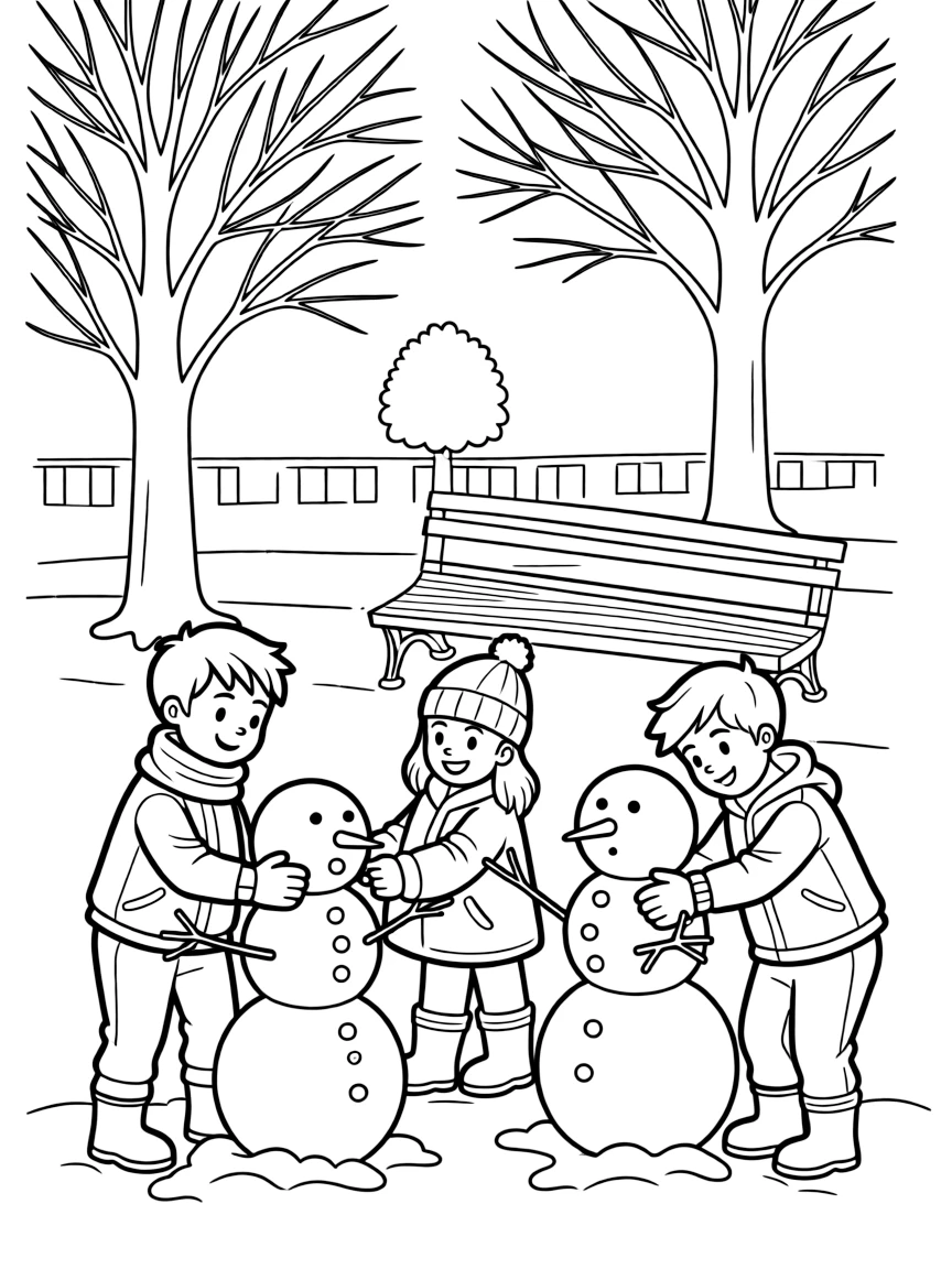 (Massachusetts) Children building snowmen in Boston Common
