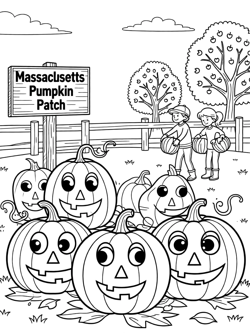 (Massachusetts) Pumpkin patch with jack-o'-lanterns