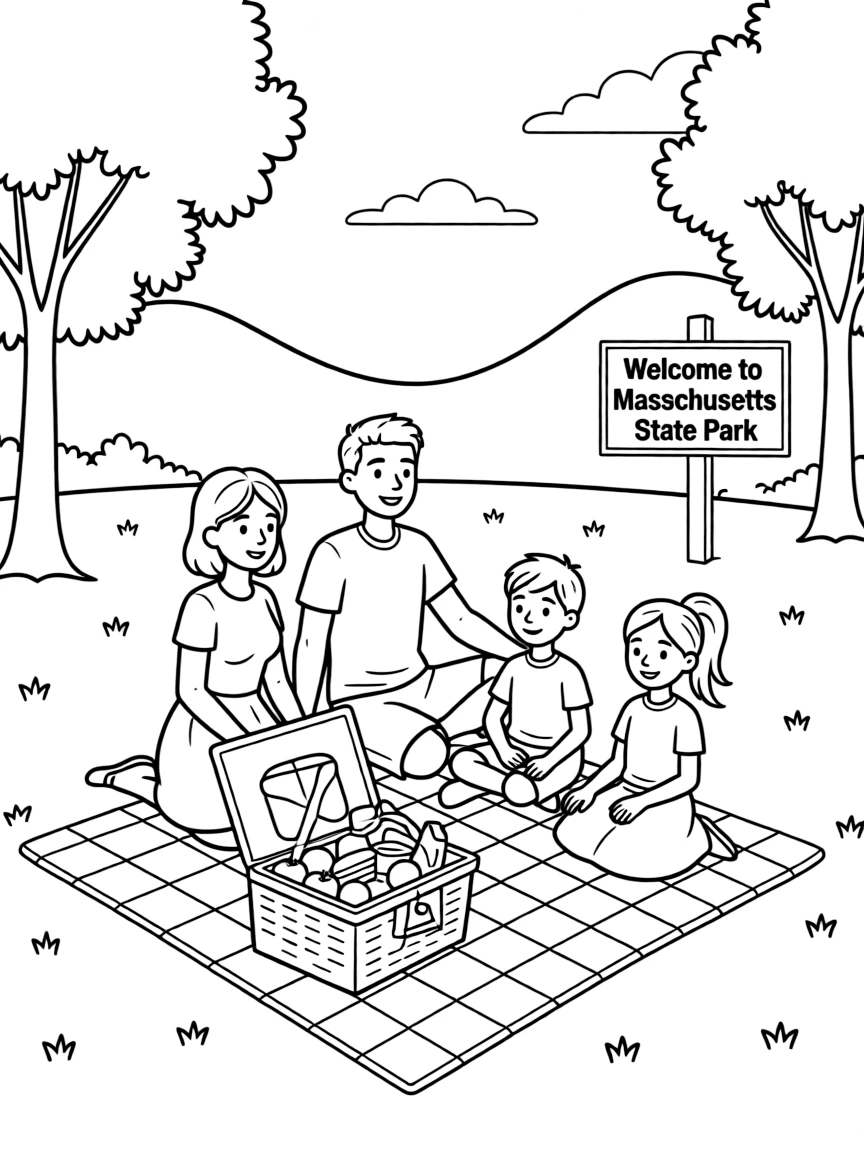 (Massachusetts) Family picnic at a Massachusetts state park