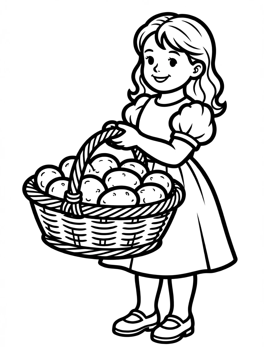 (Idaho) A girl holding a basket of potatoes