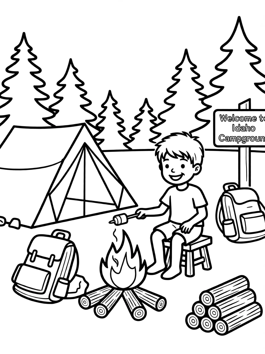 (Idaho) A child roasting marshmallows at an Idaho campground