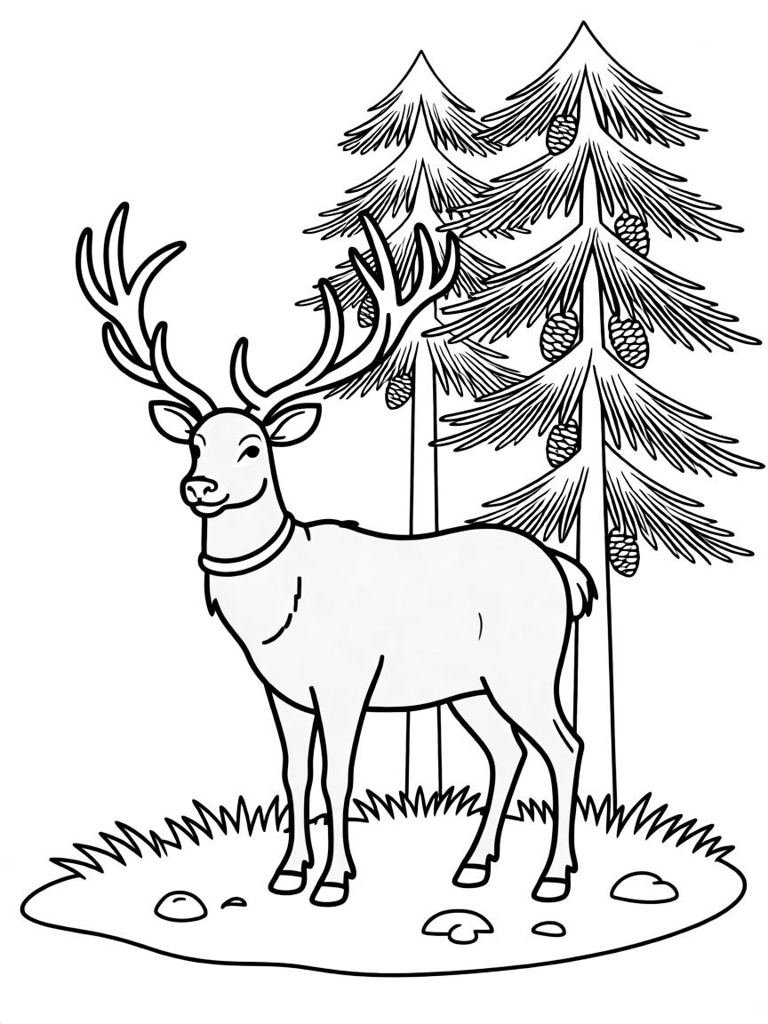 (Idaho) An elk standing near pine trees