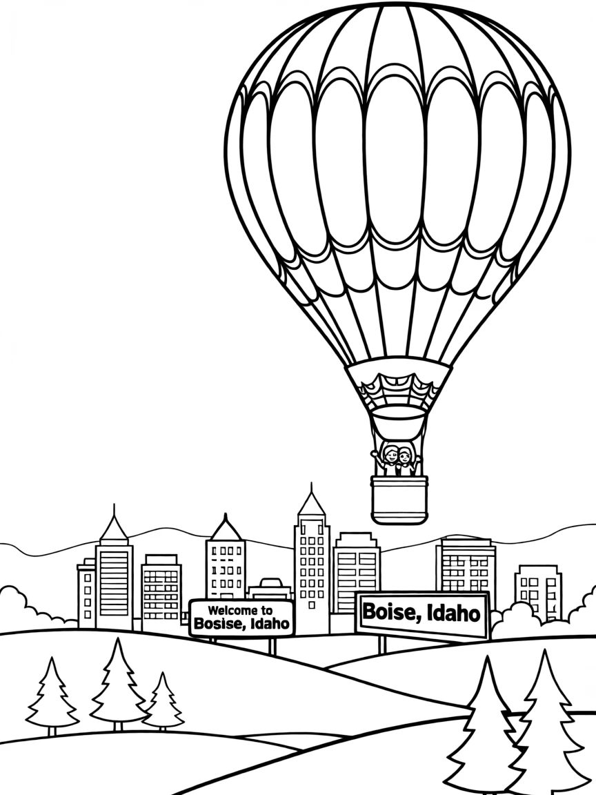 (Idaho) A hot air balloon flying over Boise
