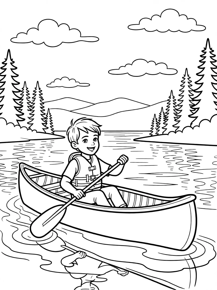 (Idaho) A child canoeing on a lake in northern Idaho