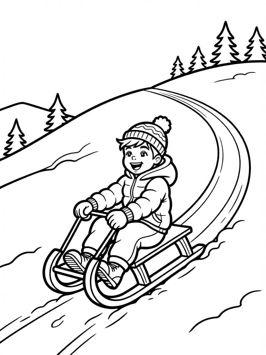 (Idaho) A child sledding down a snowy hill