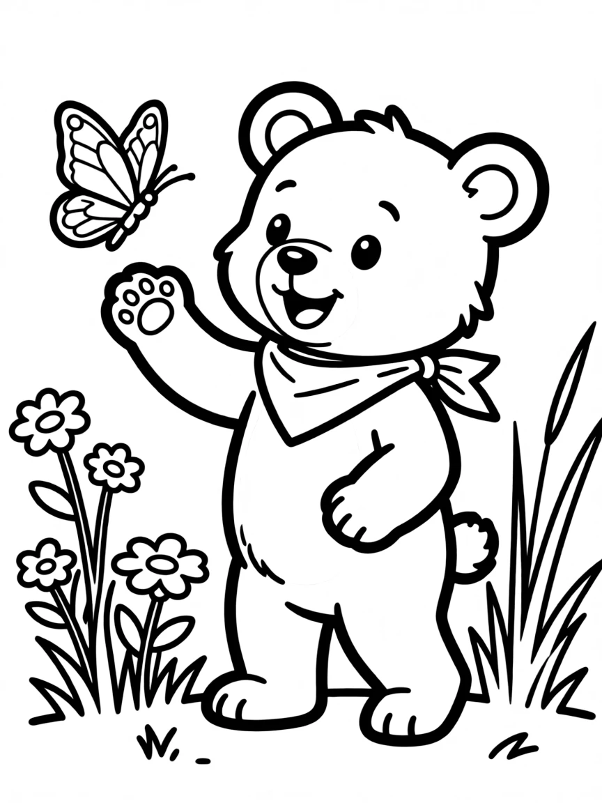 (Idaho) A bear cub playing with a butterfly