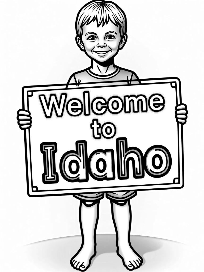 (Idaho) A child holding a “Welcome to Idaho” sign