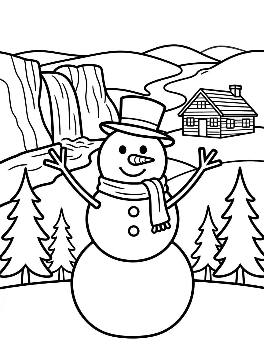 (Idaho) A snowman with Idaho landmarks in the background
