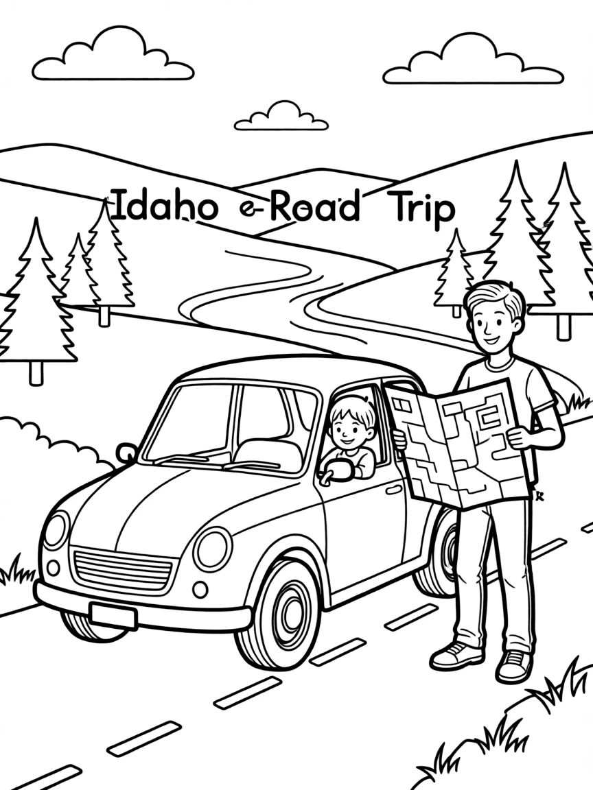 (Idaho) A scenic Idaho road trip with a car and map