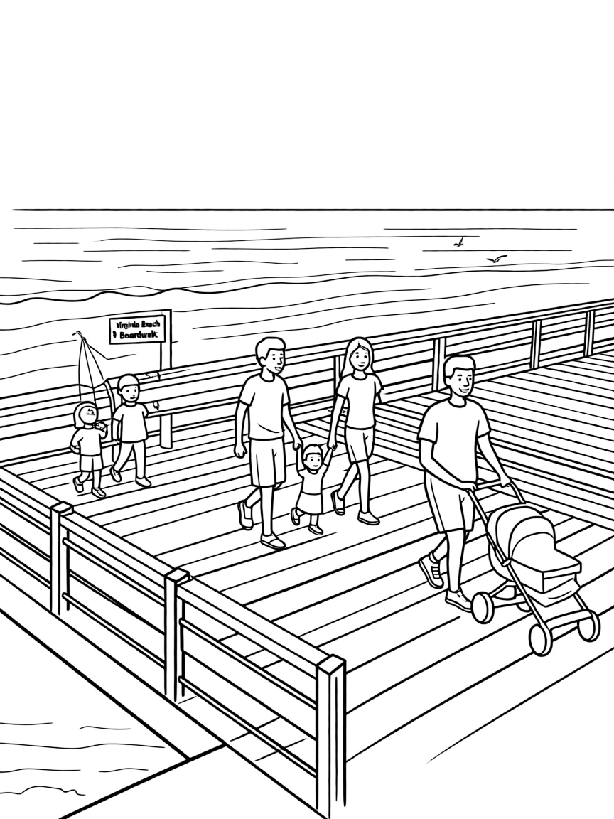 (Virginia) Virginia Beach boardwalk with families walking