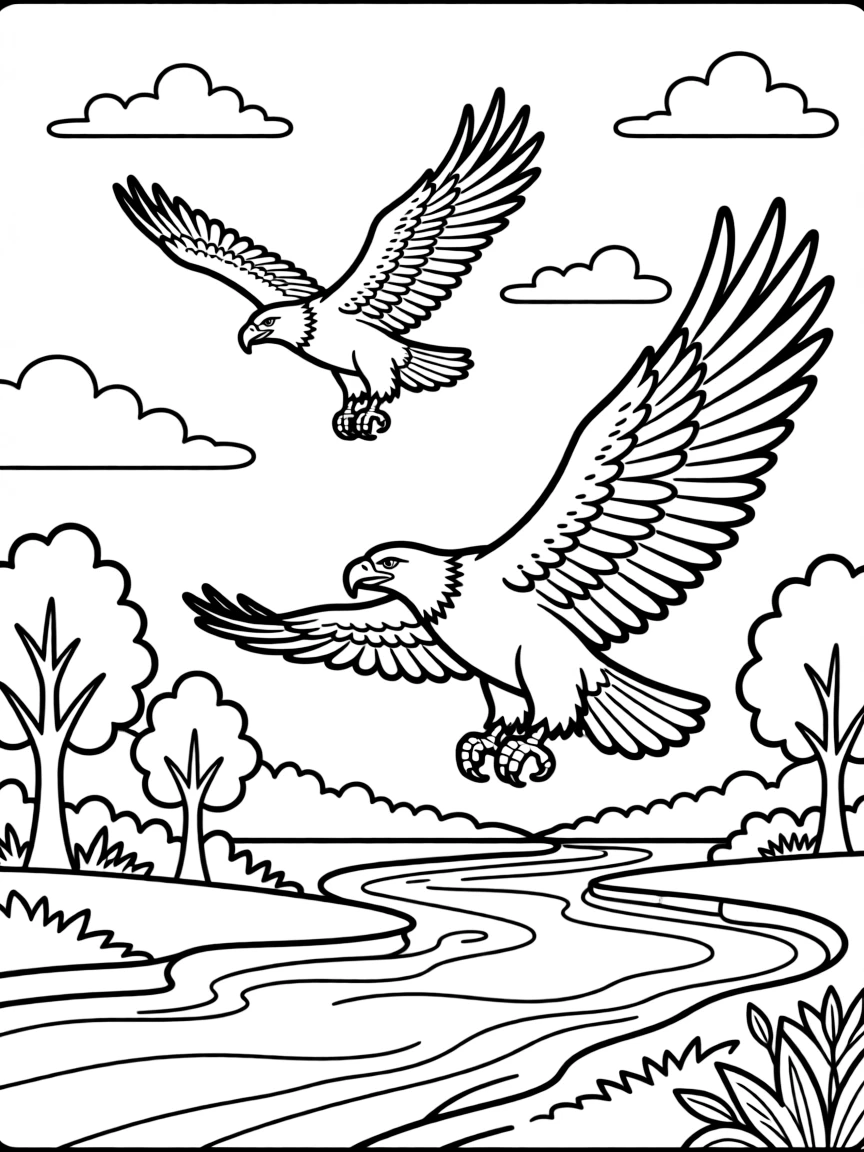 (Virginia) Bald eagles soaring over the Potomac River