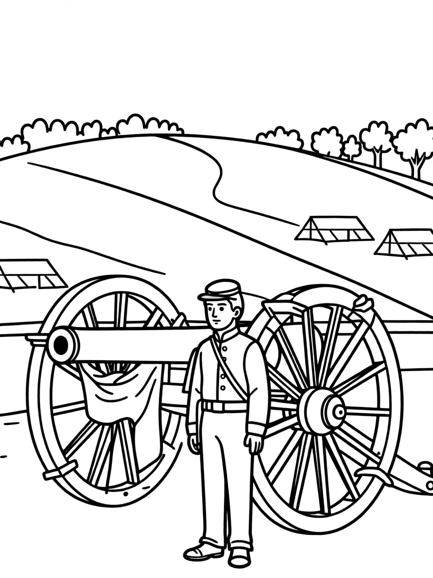 (Virginia) Civil War battlefield at Manassas with cannon