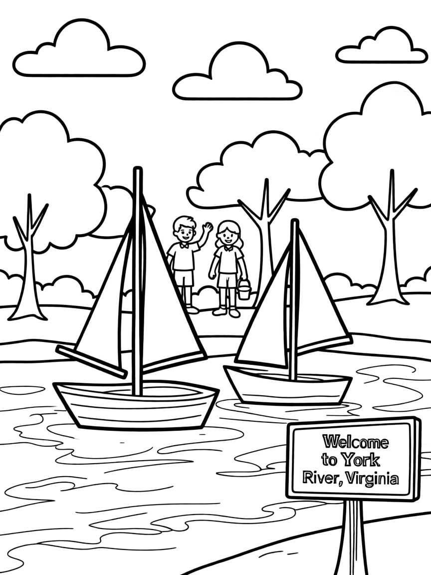 (Virginia) York River with sailing boats