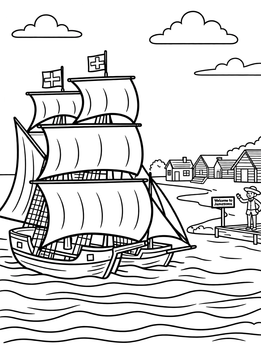 (Virginia) The Virginia Company ships sailing to Jamestown