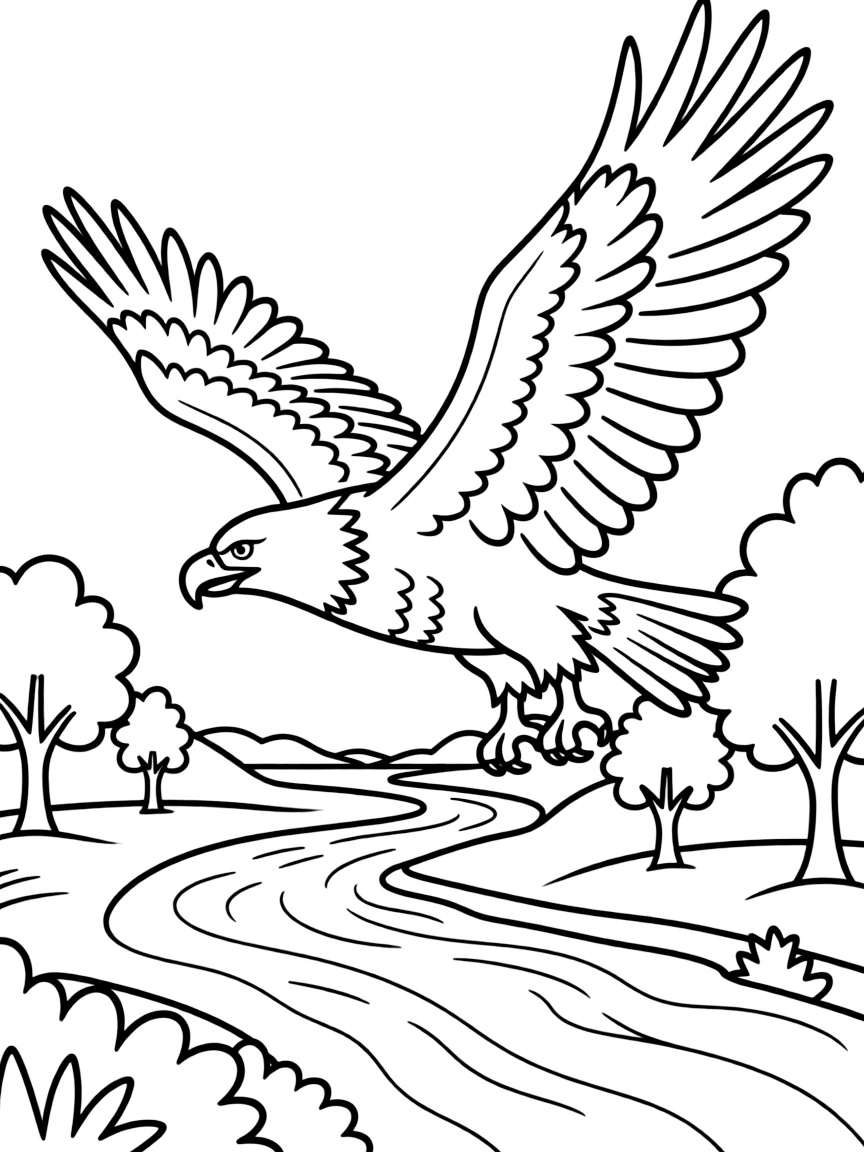 (Illinois) A bald eagle flying over the Illinois River