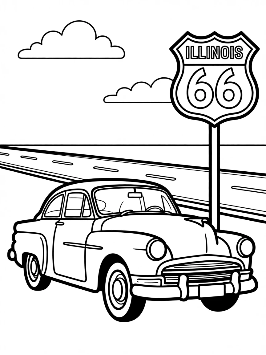 (Illinois) Route 66 sign and vintage car