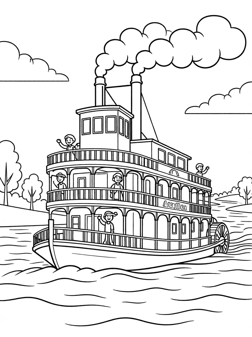 (Illinois) A steamboat on the Mississippi River