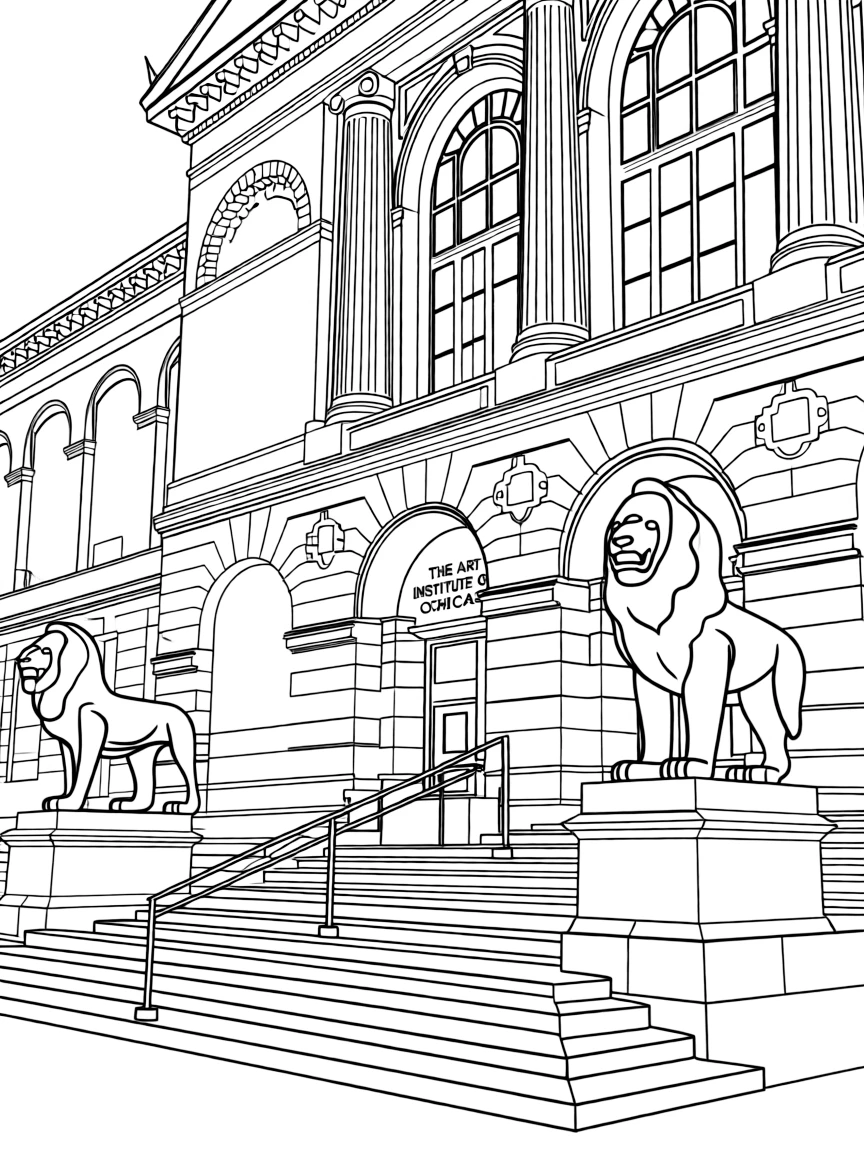 (Illinois) The Art Institute of Chicago with lion statues