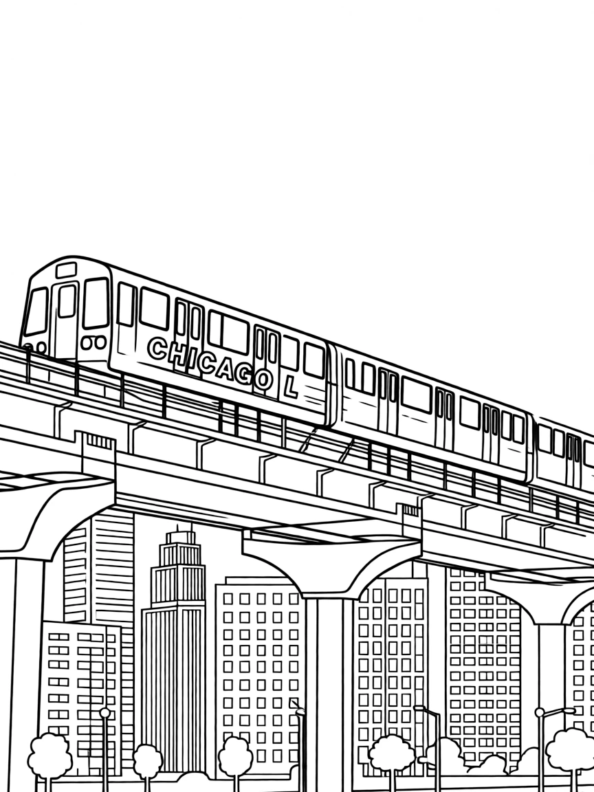 (Illinois) The Chicago “L” train passing by skyscrapers