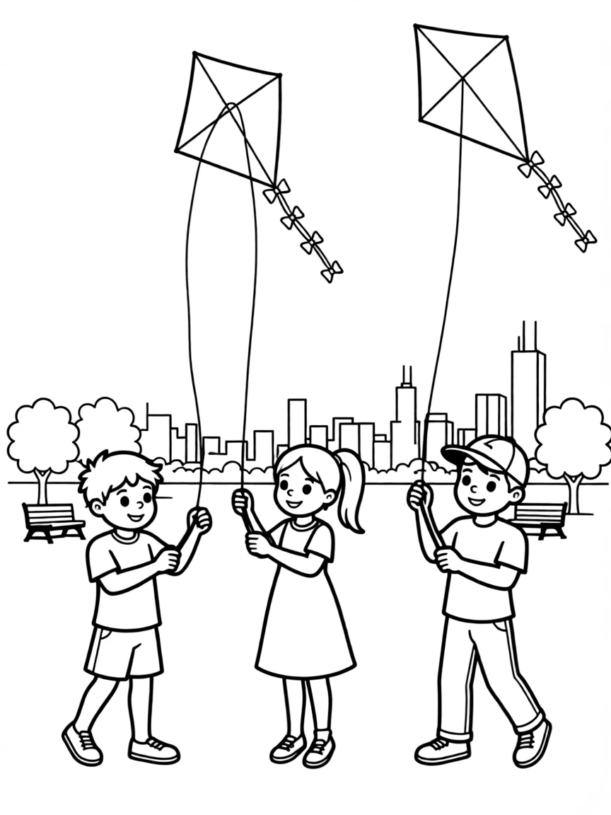 (Illinois) Kids flying kites at Grant Park