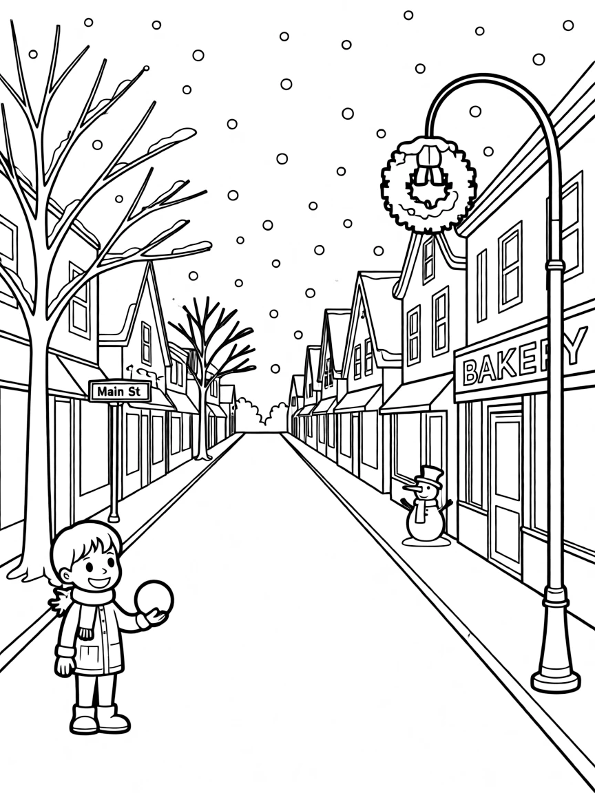 (Illinois) A snow-covered street in a small Illinois town