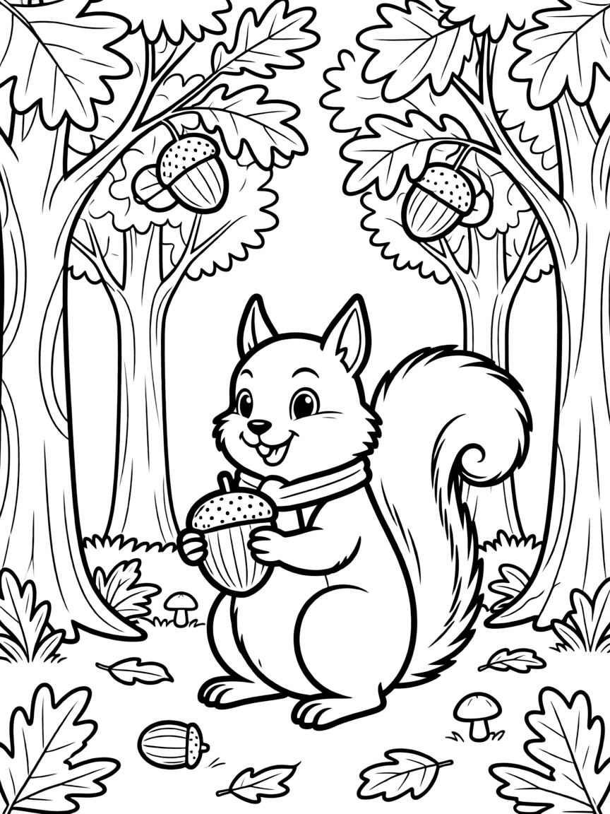 (Illinois) A squirrel with an acorn in an Illinois forest