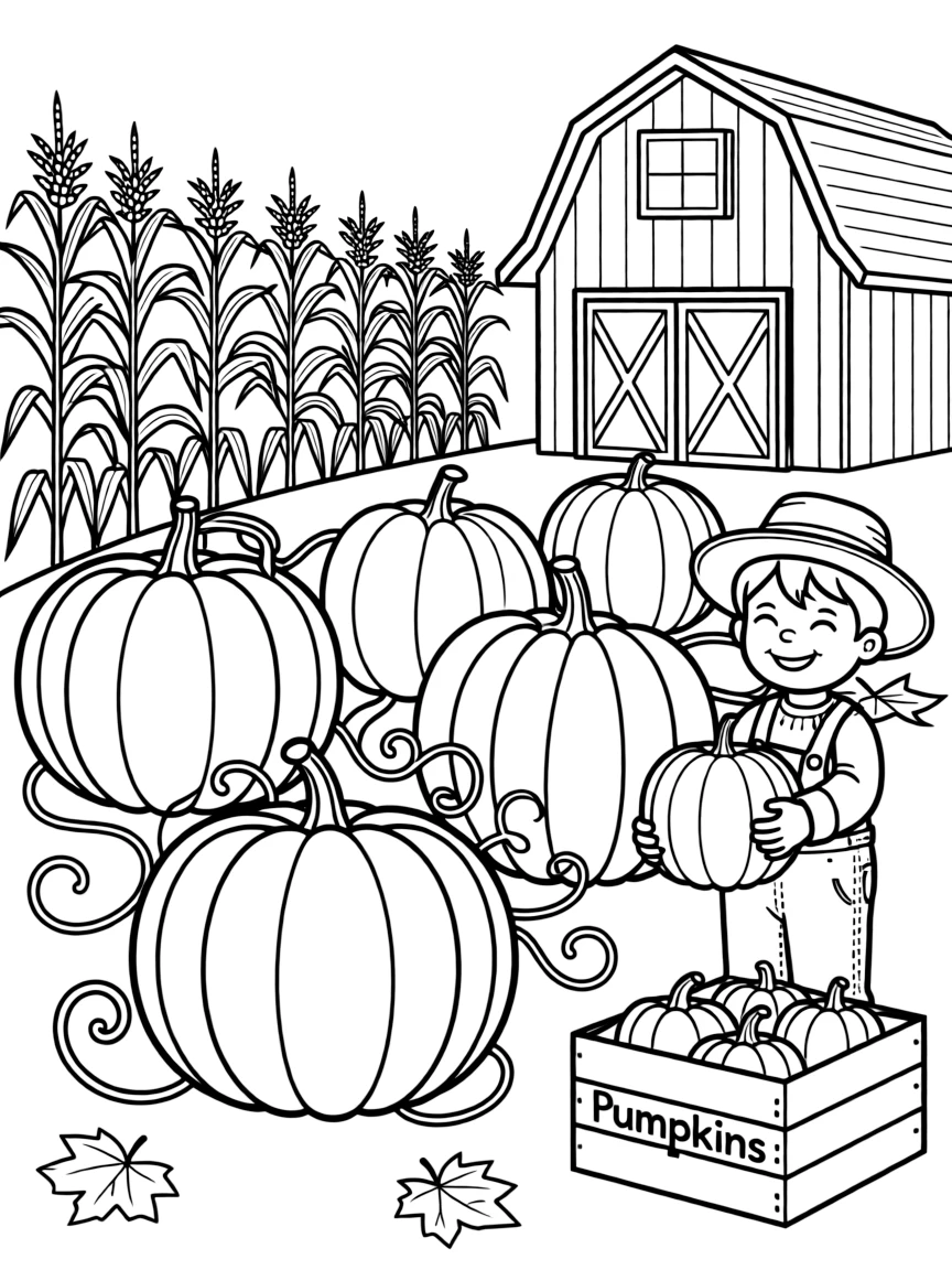 (Illinois) Pumpkins growing on a farm in autumn