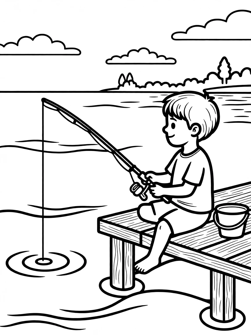 (Illinois) A boy fishing in Lake Michigan