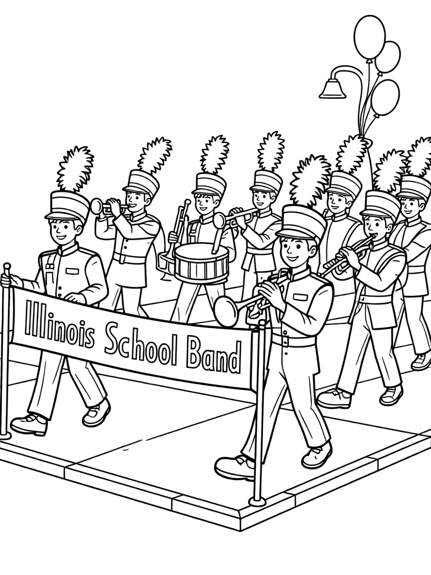 (Illinois) A school marching band in a parade