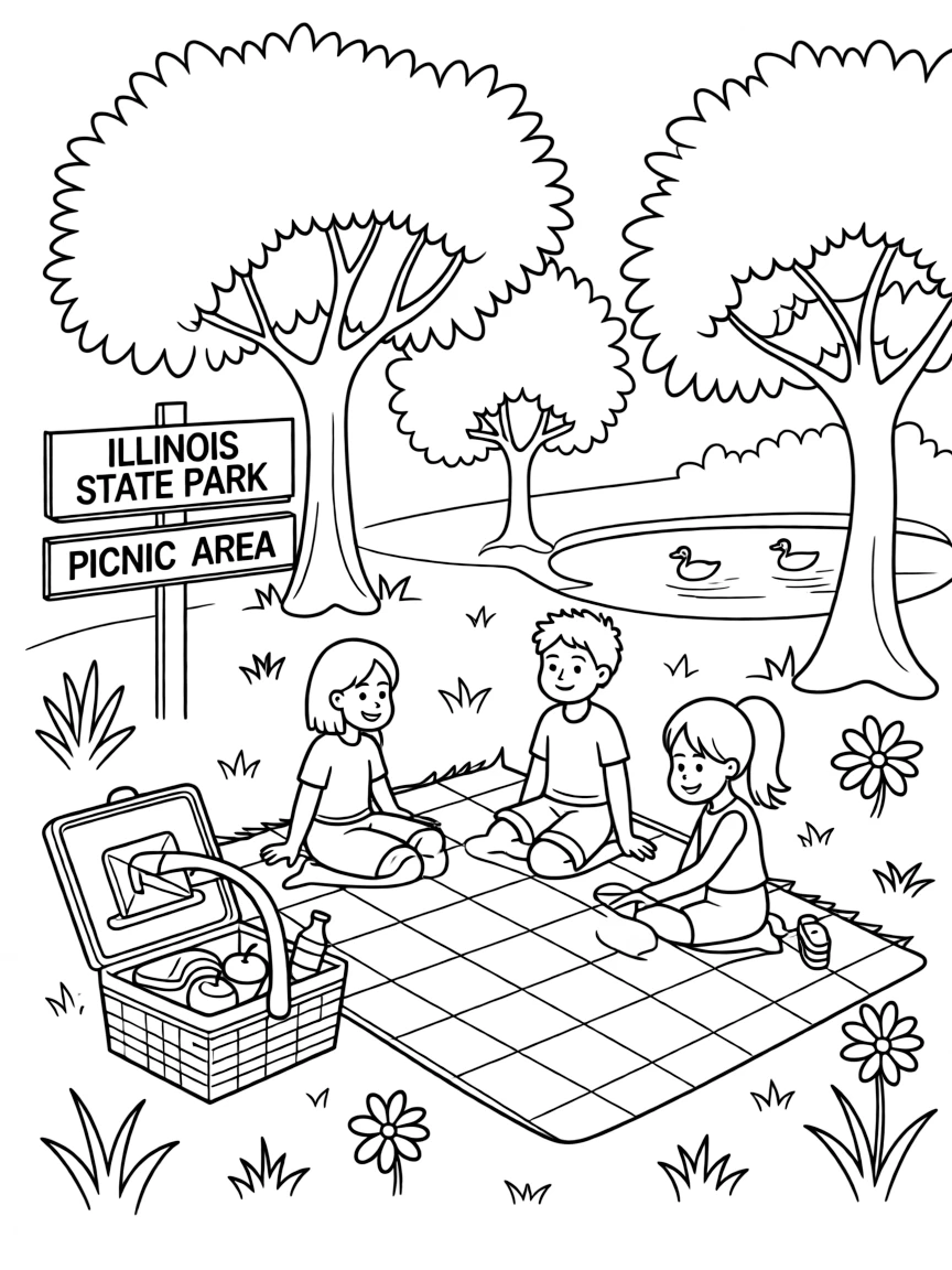 (Illinois) Kids having a picnic at a state park