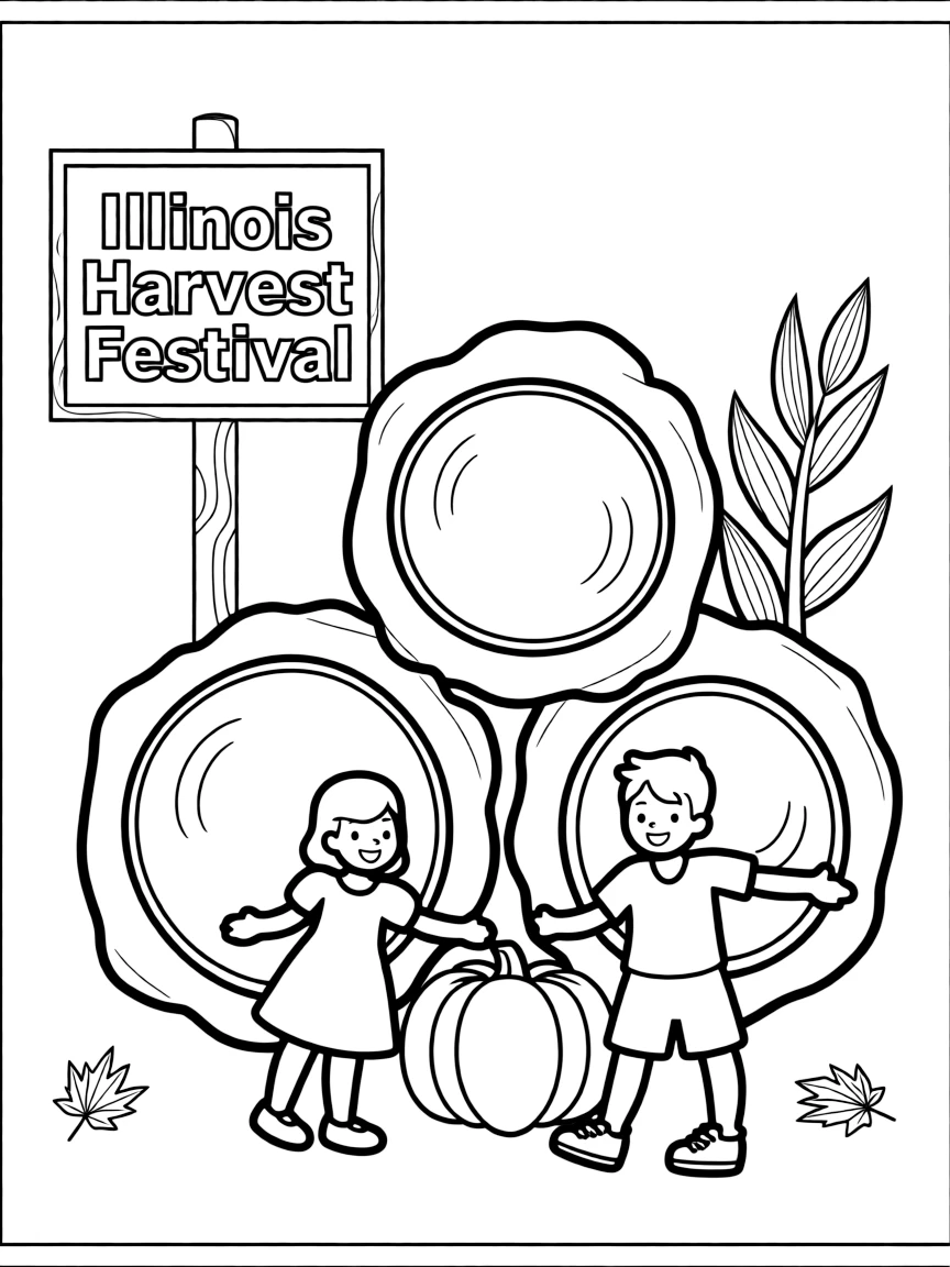 (Illinois) A harvest festival scene with hay bales