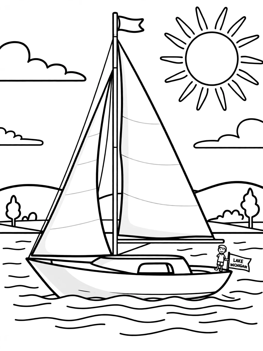 (Illinois) A sailboat on Lake Michigan