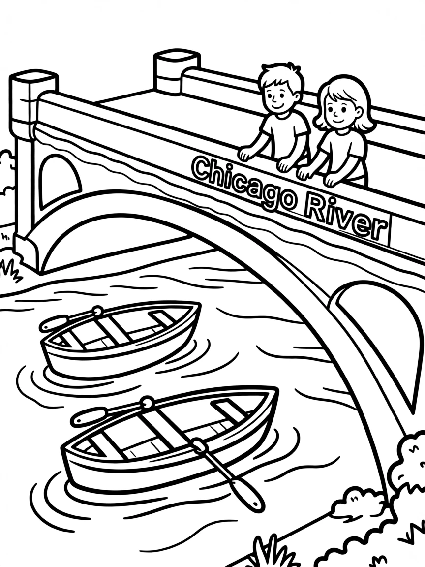 (Illinois) A bridge over the Chicago River with boats underneath