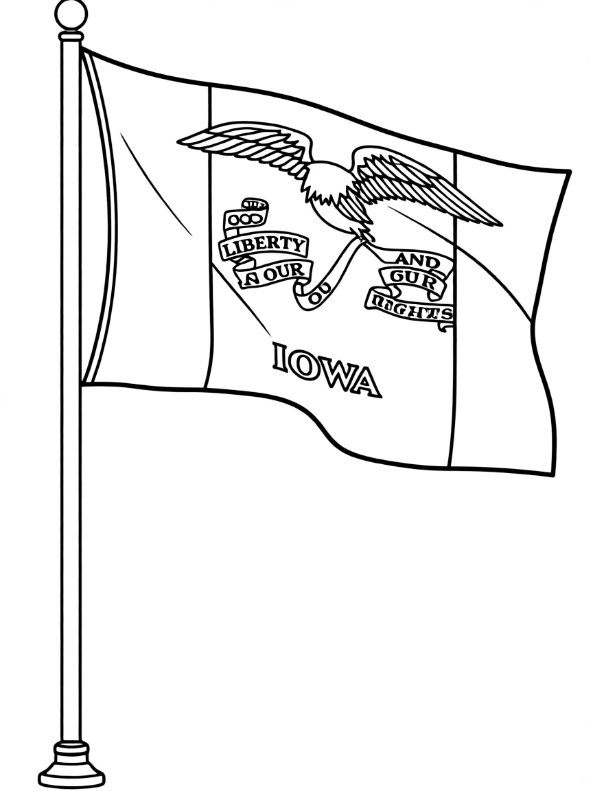 (Iowa) The Iowa state flag waving on a flagpole