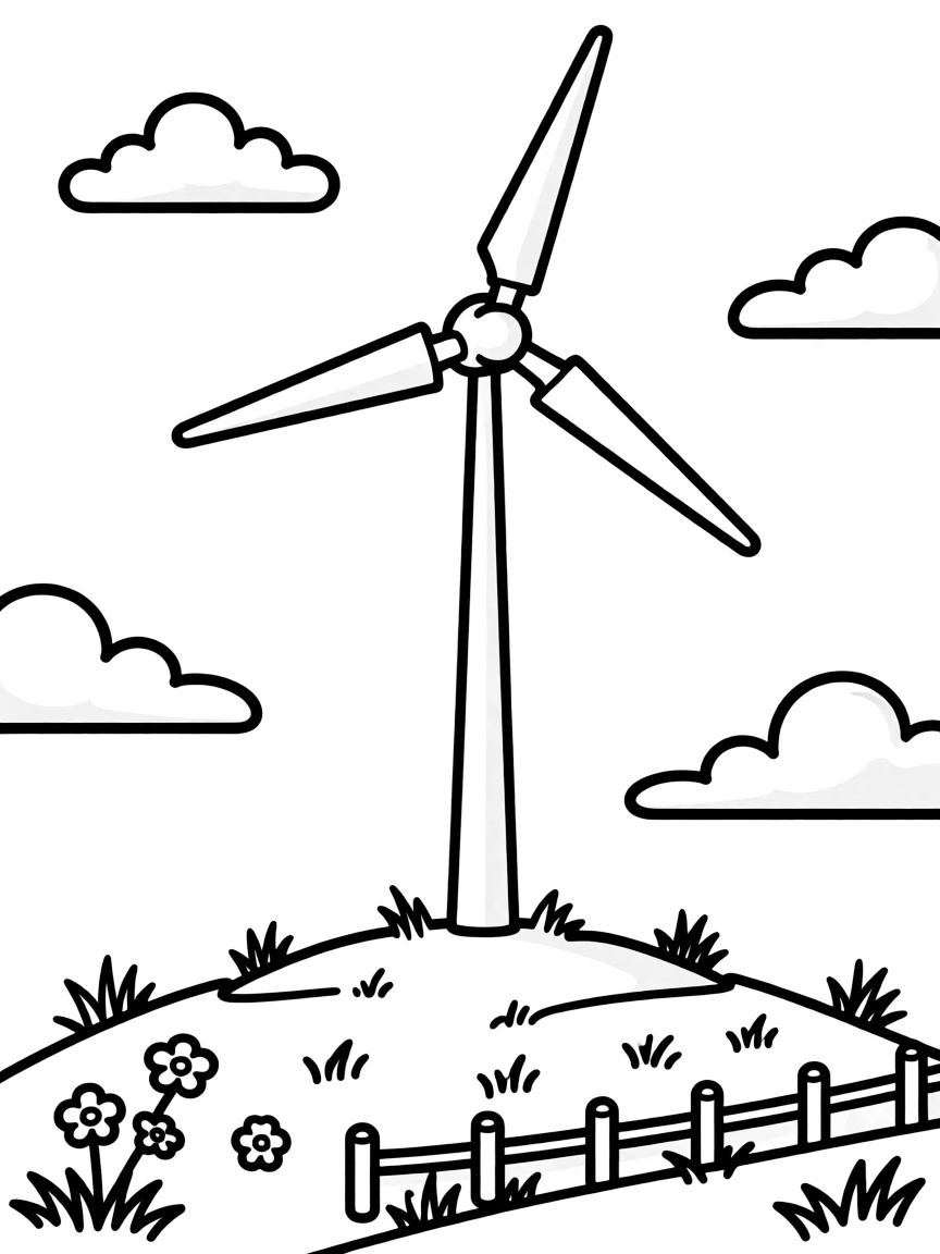 (Iowa) A windmill turbine generating energy on a hill